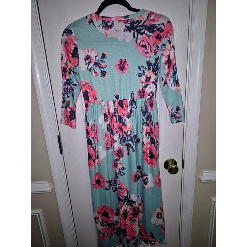 21KIDS Floral Empire Waist Maxi Dress Mint Green Pink Size 12 Girls - Picture 4 of 5